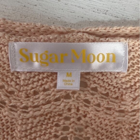 Sugar Moon Open Knit Crochet Cardigan Sweater Womens Medium Peach New Tie Front - Picture 7 of 10
